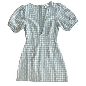 Princess Polly Women’s 2 Green Plaid Plunge Neck Short Sl Skylar Rose Mini Dress